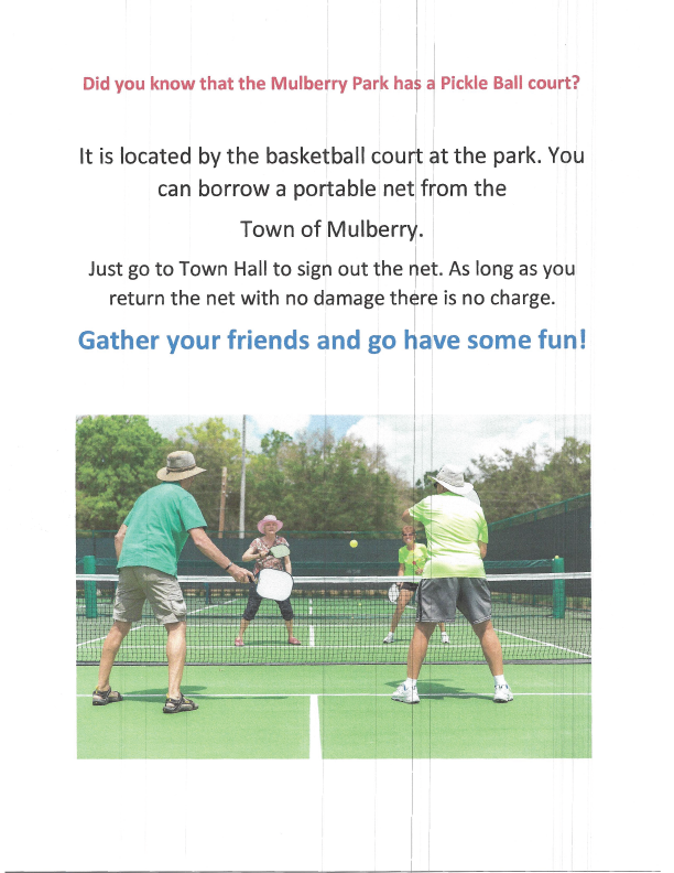 town of mulberry pickle ball court park